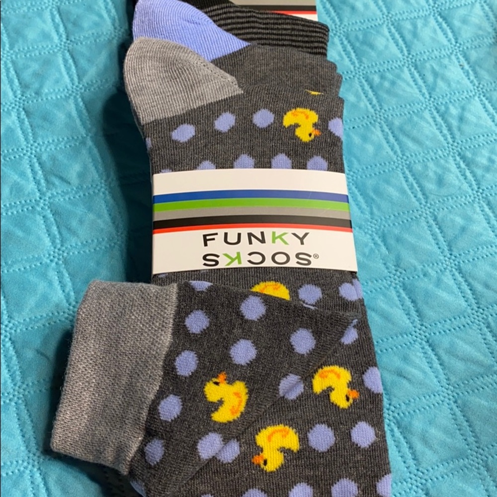 NWT Funky Socks 3 pack Gray with Ducks, Stripes ..